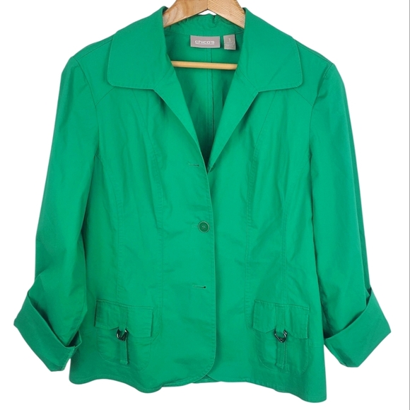 Chico's Green Blazer Lightweight Notched Lapel. 8. B0034 - Picture 1 of 10